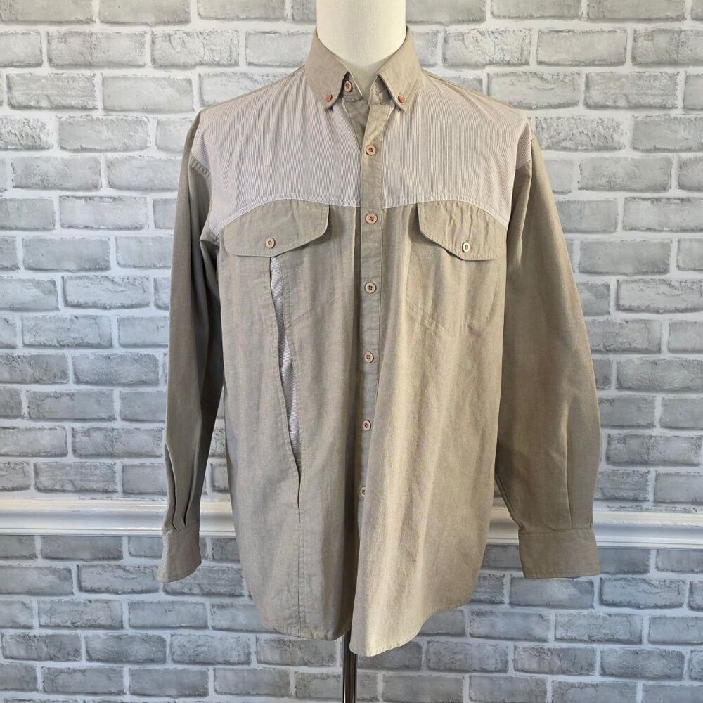 Vintage Spindle River Western Long Sleeve Shirt Mens Large Tan White Outdoor